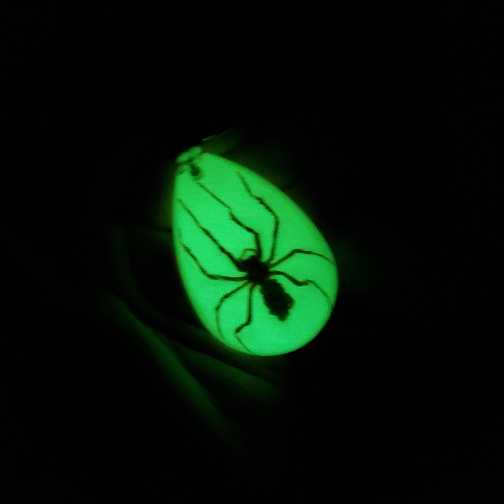 Wicked glow in the dark Keychain with real spider in resin